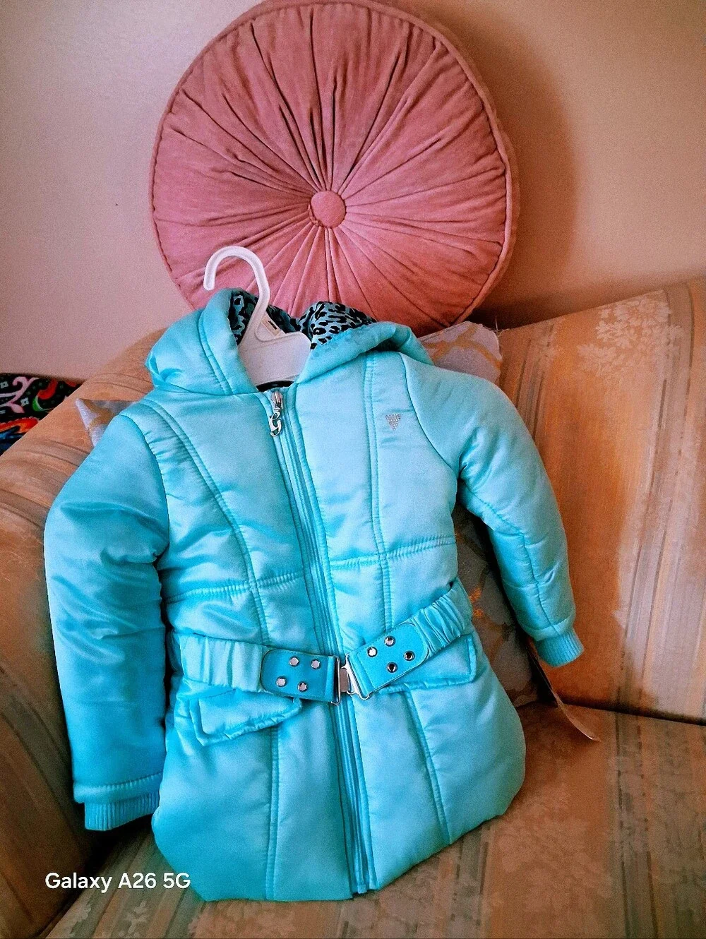 NWT Guess Los Angeles Evelyn Matte Hooded Puffer Mint Green Jacker Size 4T